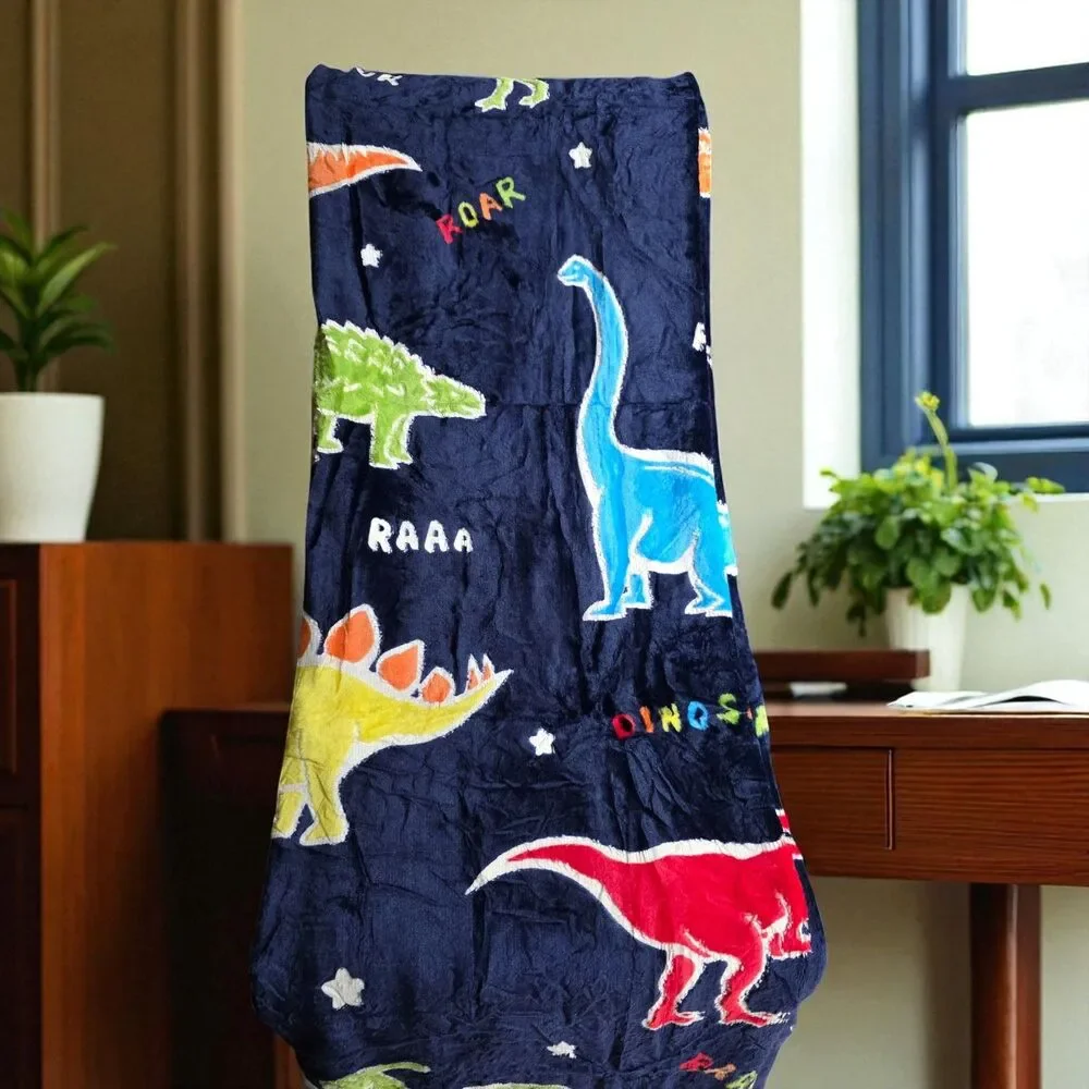 Glow in the Dark Dinosaur Throw Blanket – Blue, for Kids, Soft & Cozy, NEW - Picture 7 of 11